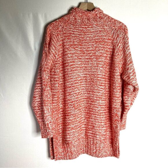 Lucky Brand Tunic Knit Sweater Red Orange White Large High Mock Neck Oversized - Picture 6 of 7